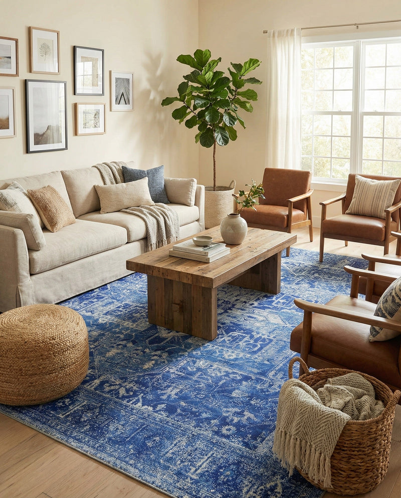 Heritage Elegance Collection Area Rug -  Windsor (Navy Blue) Square Navy Blue  lifestyle 46