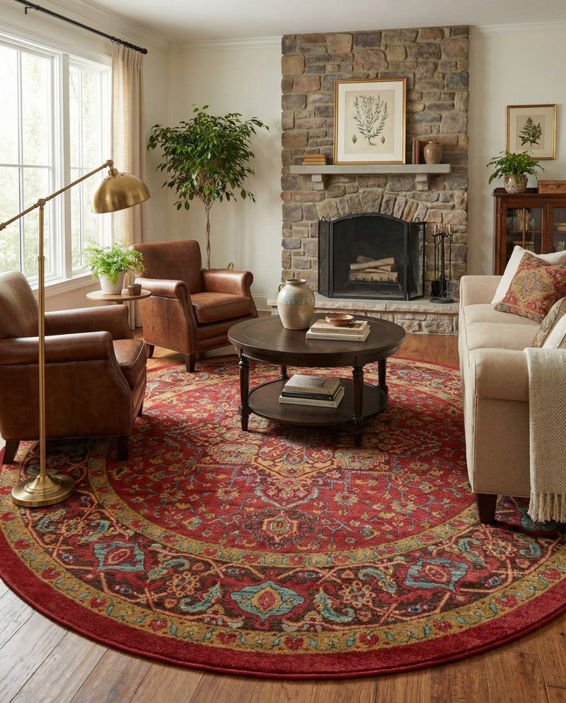 Persian Elegance Collection Area Rug -  Khorasan Round Red  lifestyle 46