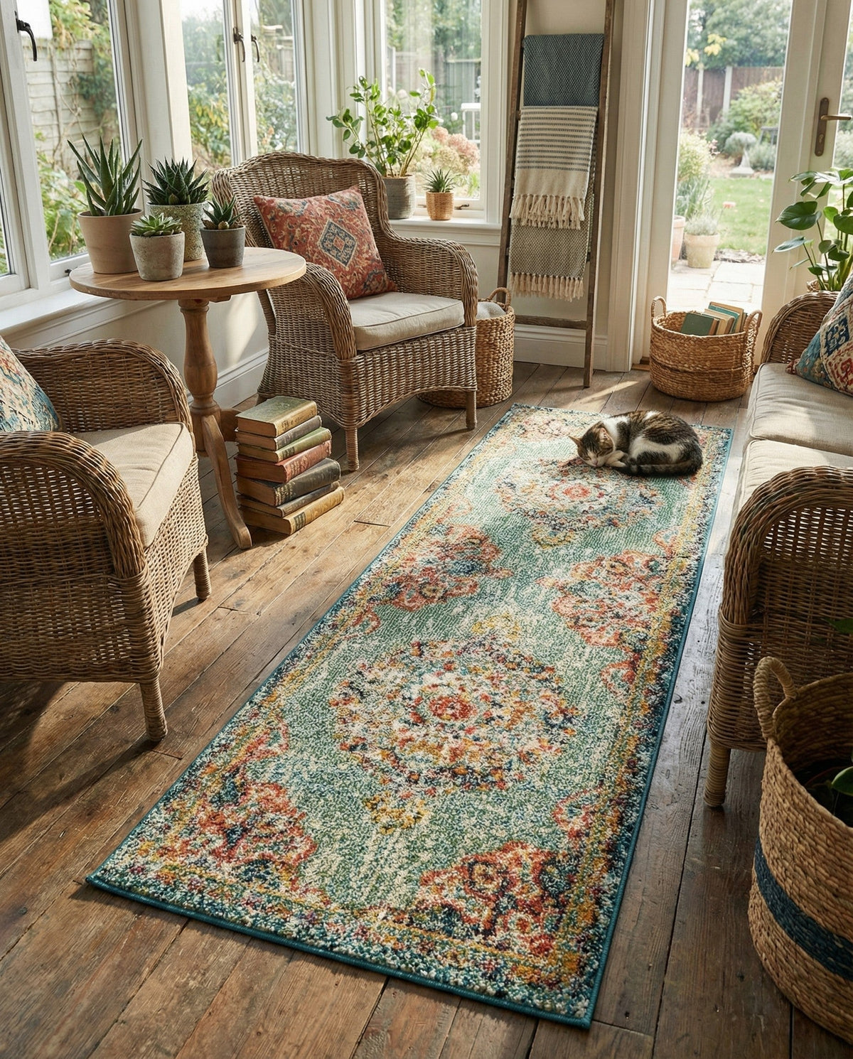 Brighton Terrace Collection Area Rug - Hove (Green) Runner Green  lifestyle 113