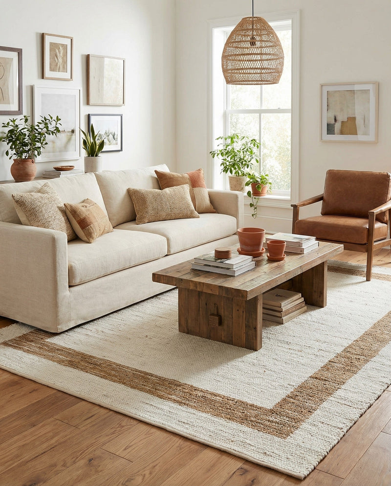 Osian Looms Collection Area Rug - Durham Rectangle White and Natural  lifestyle 35