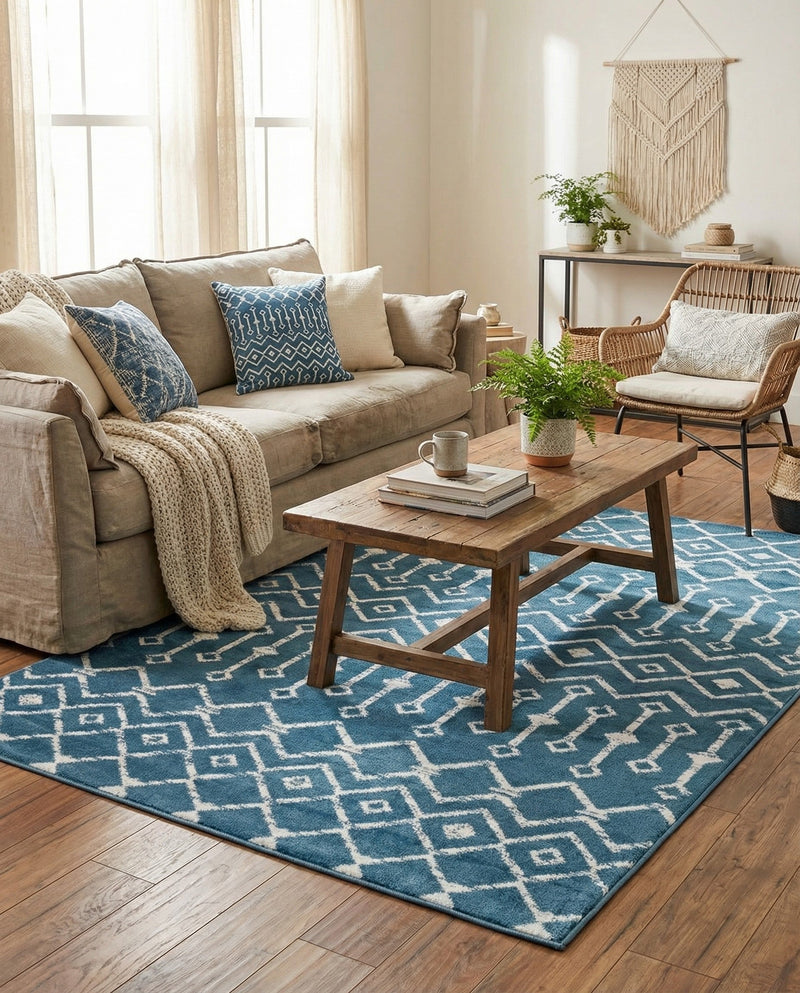 Marrakech Lattice Collection Area Rug - Medina (Blue) Rectangle Blue  lifestyle 9