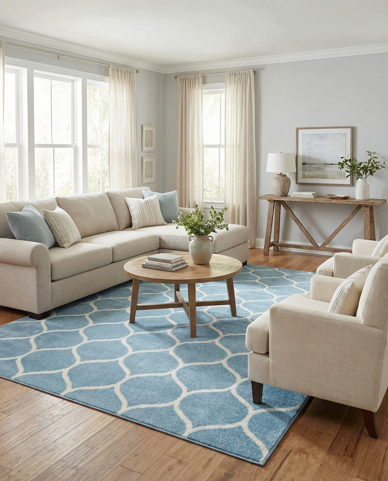 Trellis Mosaic Collection Area Rug -  Pergolatown (Light Blue) Rectangle Light Blue  lifestyle 6