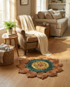Woven Seaside Jute Collection Area Rug - Coastalhaven (Orange Green Yellow) Round Orange Green Yellow  lifestyle 14