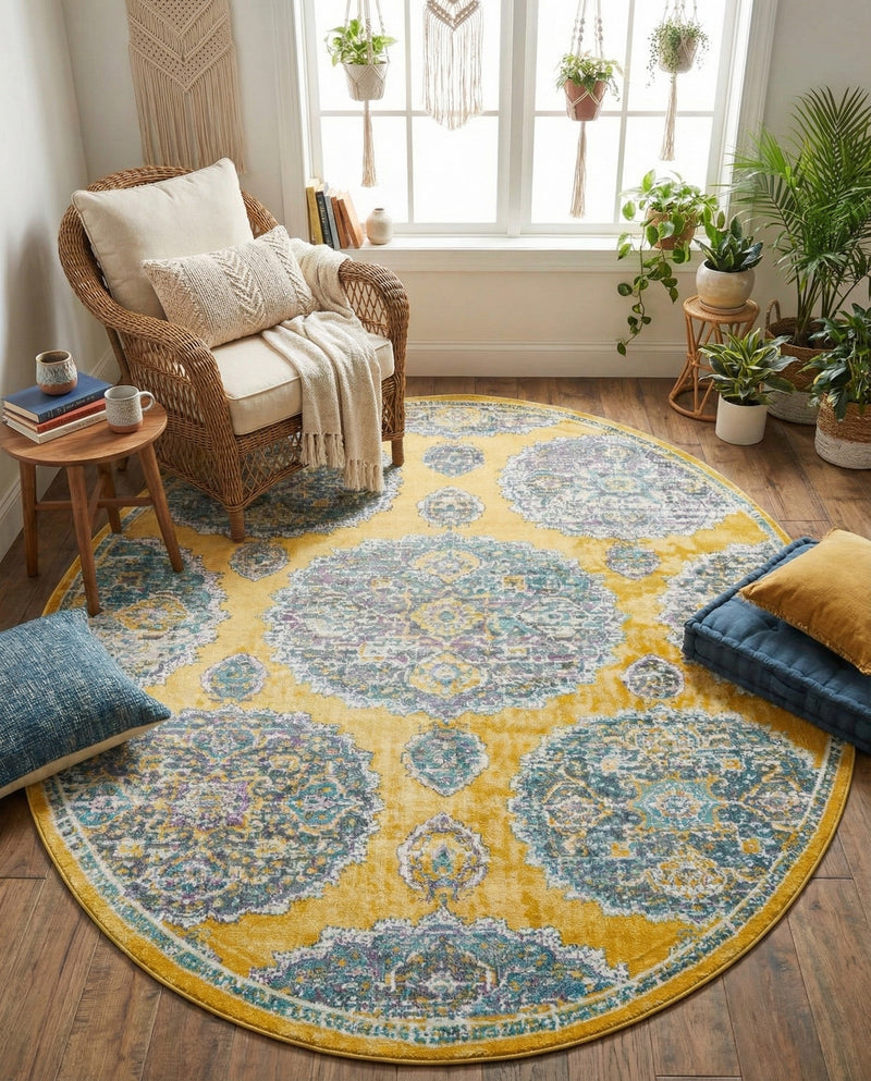 Arcadia Rugs Collection Area Rug -  Atlantis (Yellow) Oval Yellow  lifestyle 31