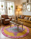 Heritage Elegance Collection Area Rug -  Winterthur (Yellow) Round Yellow  lifestyle 34