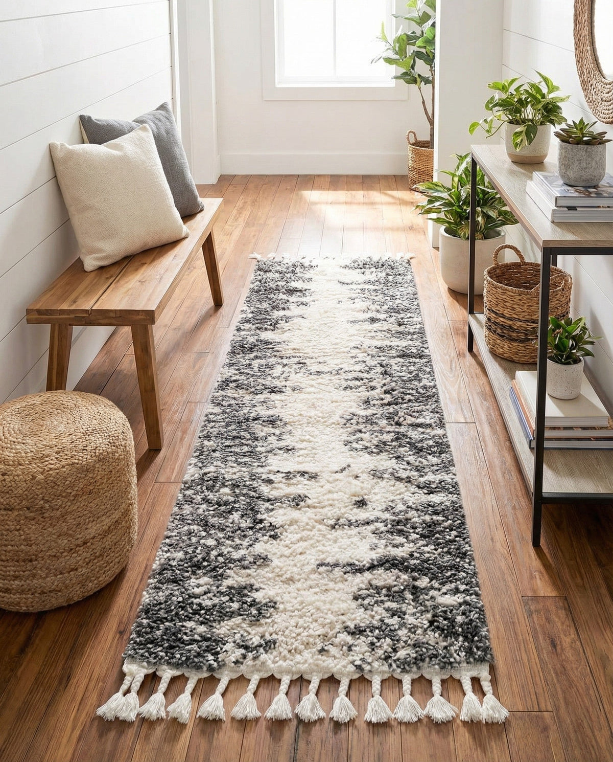 Tranquil Tides Shag Collection Area Rug - Marina Runner White  lifestyle 118
