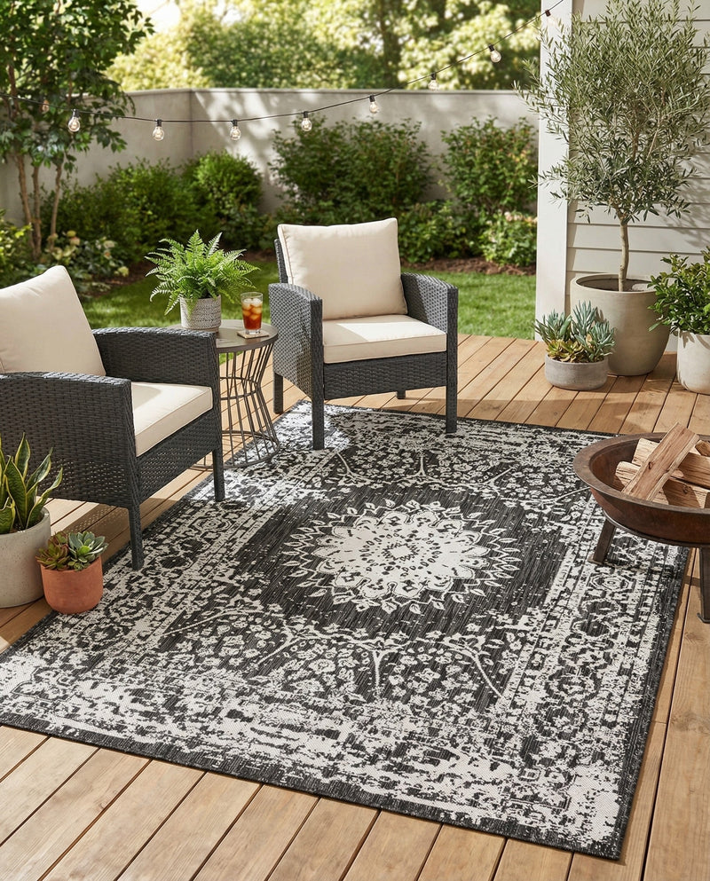 Patio Heritage Collection Area Rug -  Lafayette (Black and White) Rectangle Black and White  lifestyle 11