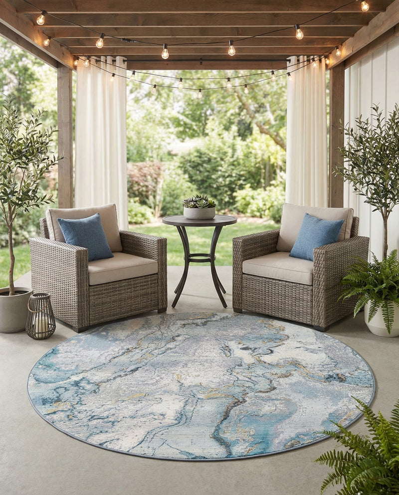 Urban Terrace Collection Area Rug -  Vertex Round Blue and Ivory  lifestyle 77