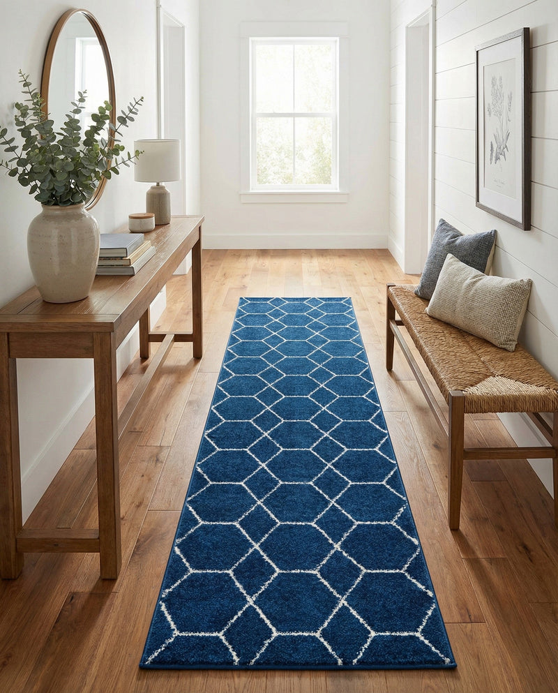 Trellis Mosaic Collection Area Rug - Arborville (Navy Blue) Runner Navy Blue  lifestyle 48