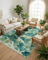 Seaside Blooms Collection Area Rug -  Flora Rectangle Blue Green  lifestyle 48