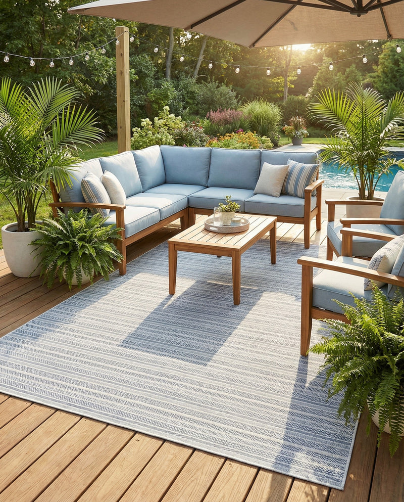 Seaside Stripes Collection Area Rug -  Boardwalk (Light Blue) Rectangle Light Blue  lifestyle 28