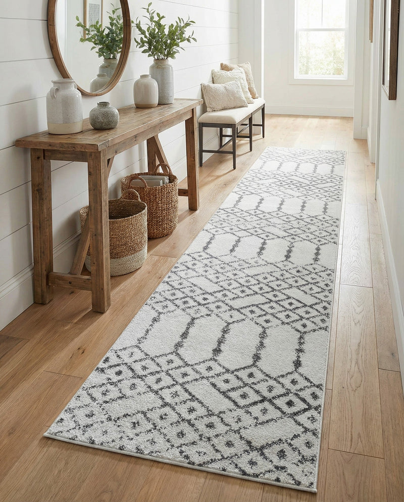 Marrakesh Lattice Collection Area Rug - Casablanca (Ivory Black) Runner Ivory Black  lifestyle 75