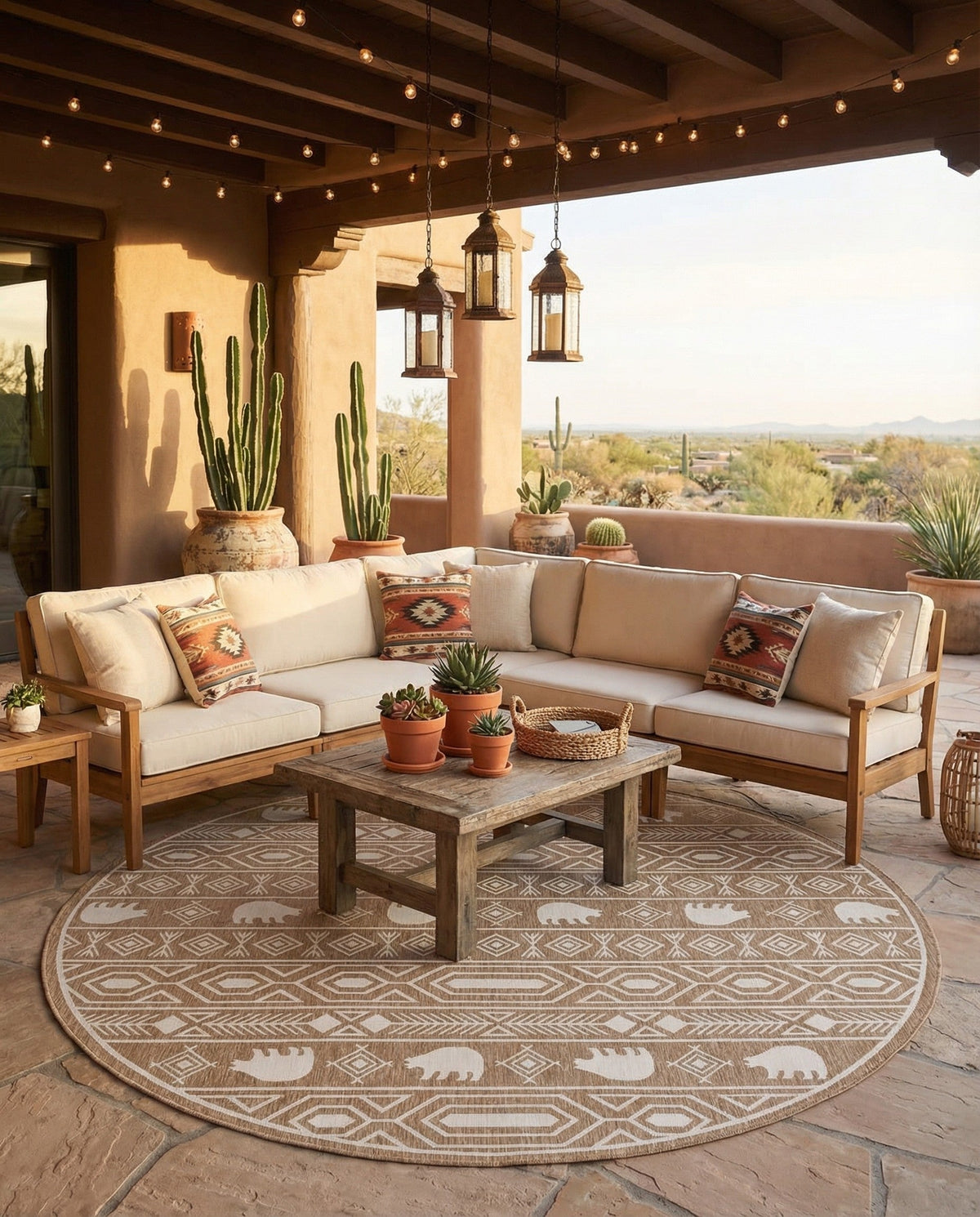 Mesa Oasis Rugs Collection Area Rug - Sundown Round Taupe  lifestyle 44