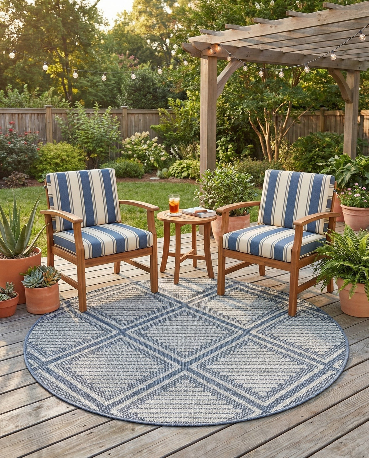Savannah Pergola Collection Area Rug -  Eden Round Navy Blue  lifestyle 170