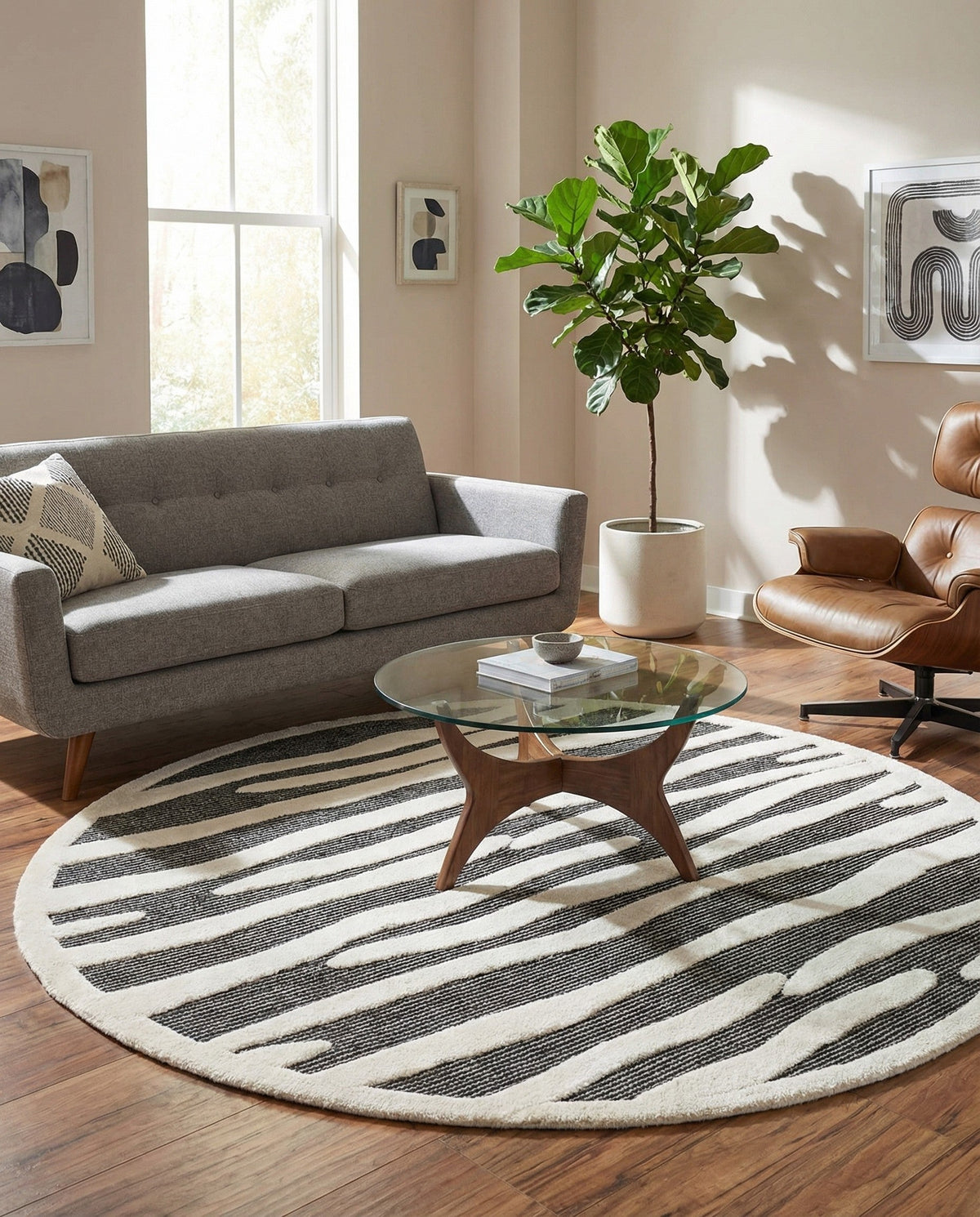 Monochrome Collection Area Rug - Slate Round Gray  lifestyle 97