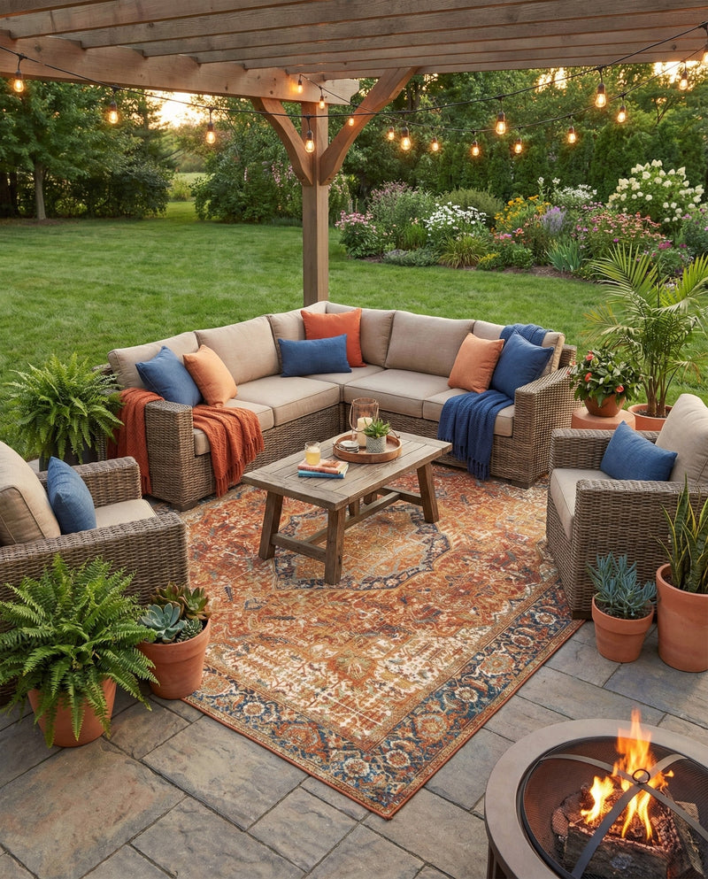 Patio Heritage Collection Area Rug -  Haven Rectangle Rust Red  lifestyle 16