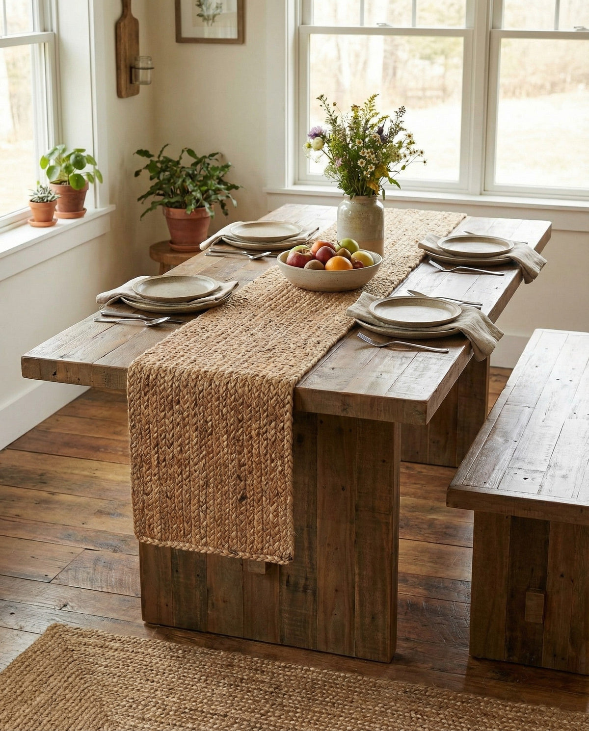 Woven Seaside Jute Collection Area Rug - Savannah (Natural) Table Runner Natural  lifestyle 63