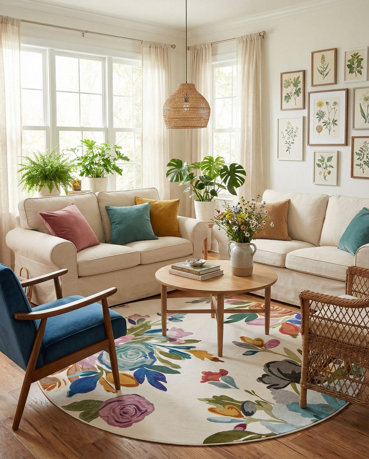 Meadow Breeze Collection Area Rug - Wildflower Round Ivory  lifestyle 154