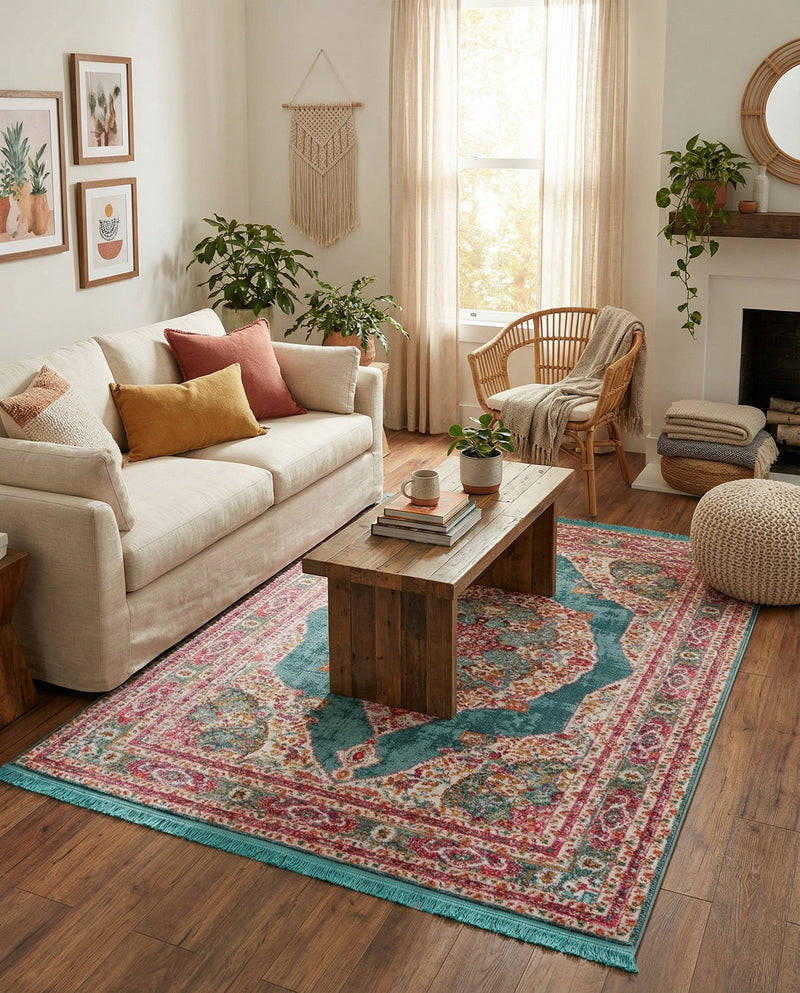 Caribbean Breeze Collection Area Rug -  Windward Rectangle Turquoise  lifestyle 10