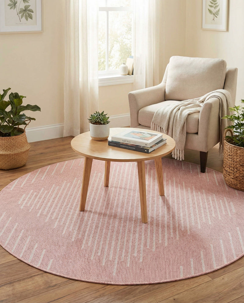 Urban Terrace Collection Area Rug -  Chelsea (Pink) Round Pink  lifestyle 74