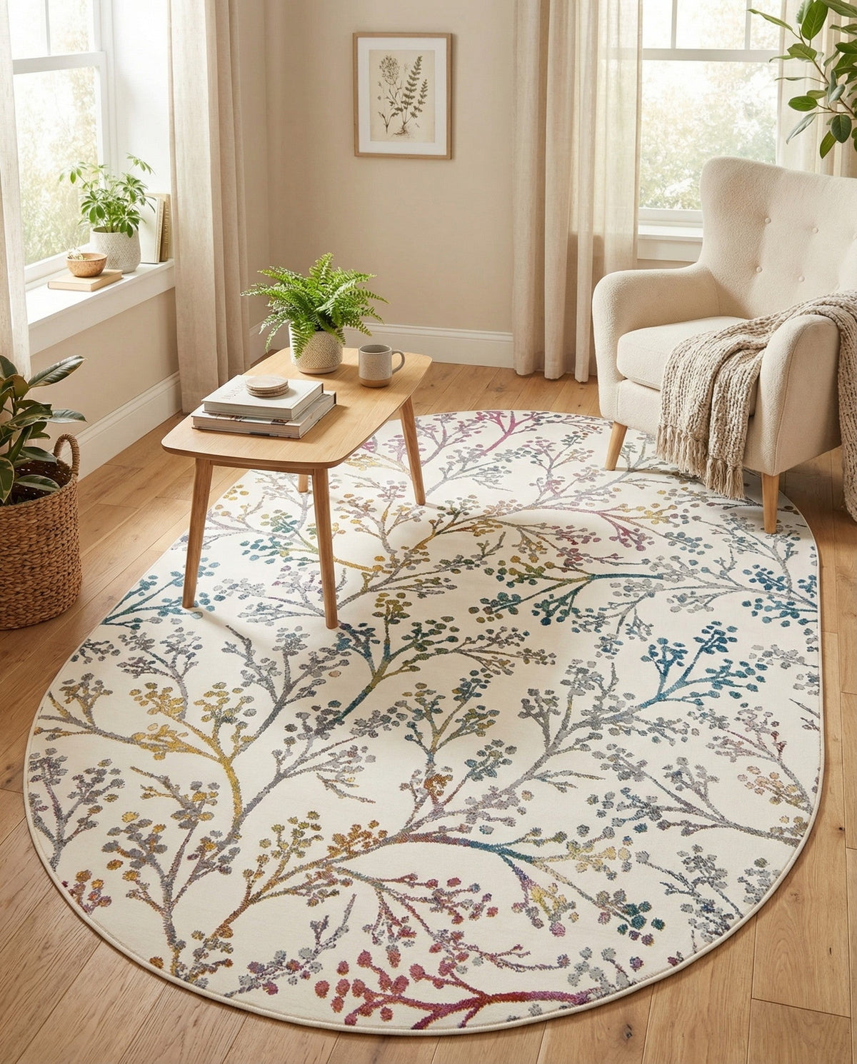 Meadow Breeze Collection Area Rug -  Sunbeam Oval Ivory  lifestyle 158