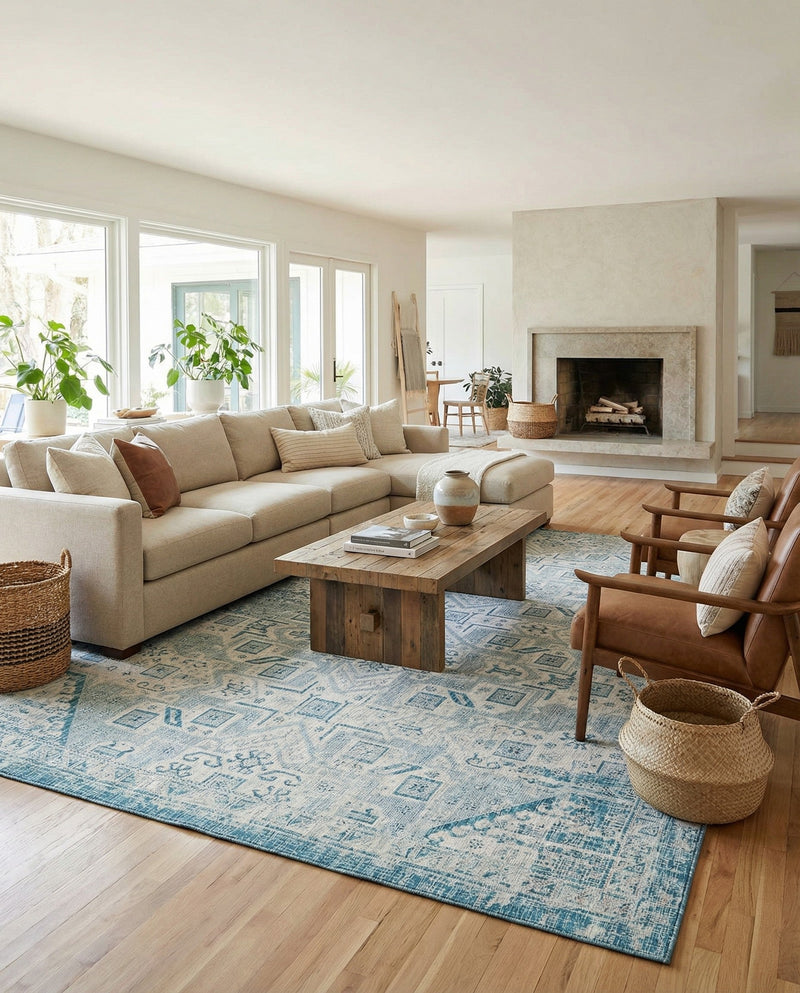 Tribal Terrace Treasures Collection Area Rug - Mayan Marina (Teal) Rectangle Teal  lifestyle 3