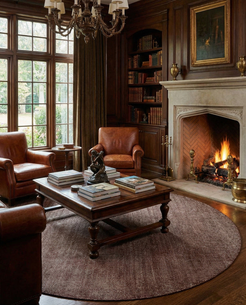 Berkshire Estate Collection Area Rug - Windsor (Mocha Brown) Round Mocha Brown  lifestyle 50