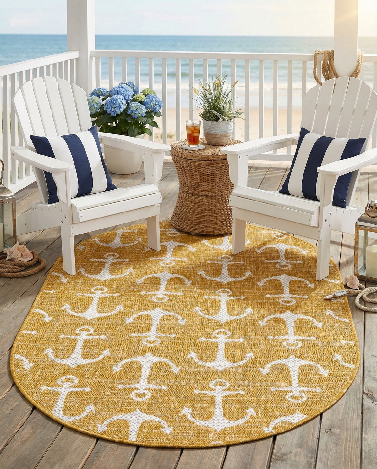 Seaside Haven Rugs Collection Area Rug - Sapphire (Yellow) Oval Yellow  lifestyle 90