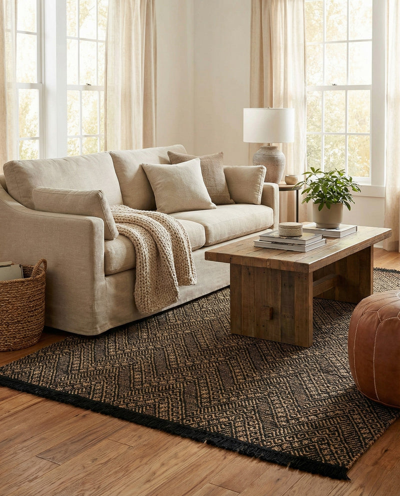 Woven Seaside Jute Collection Area Rug - Oia Rectangle Black and Natural  lifestyle 28