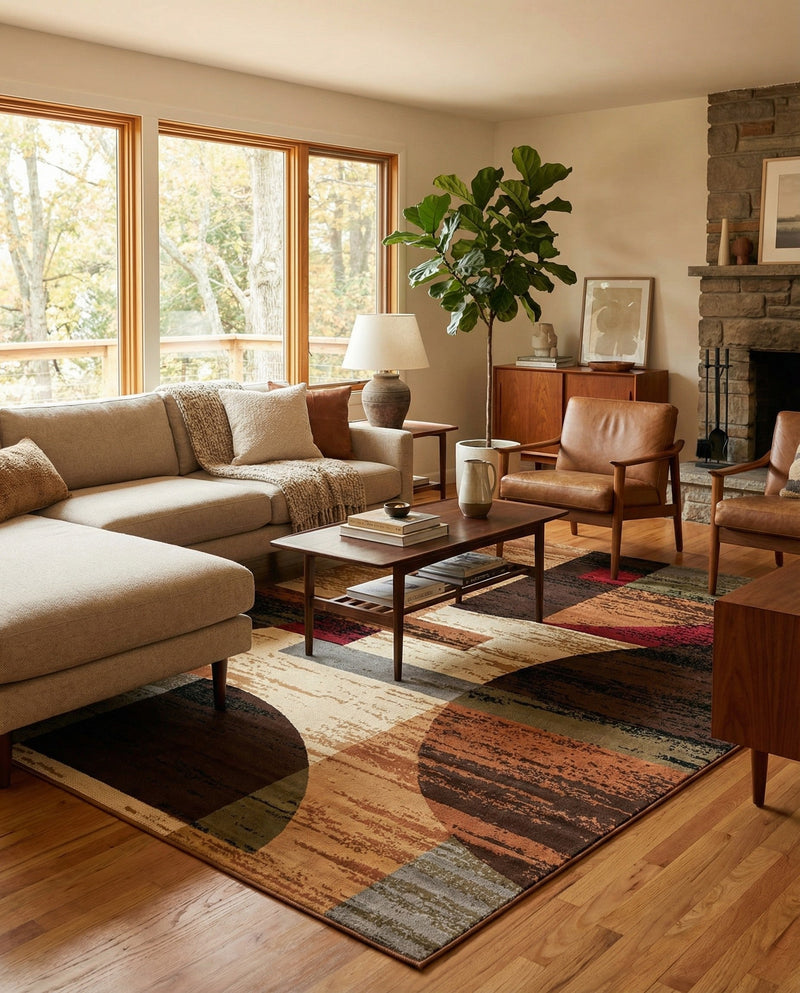 Bistro Lounge Collection Area Rug -  Latte Rectangle Multi  lifestyle 9