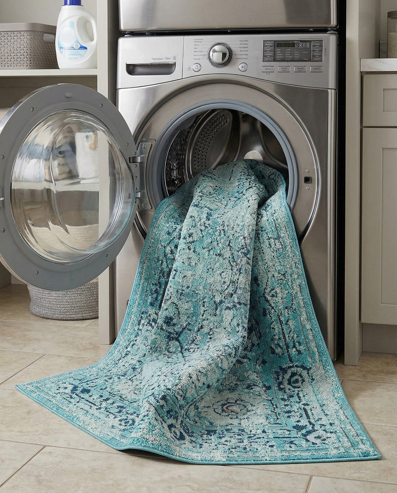 Chateau Elegance Collection Area Rug -  Louvre Rectangle Light Blue  lifestyle 70