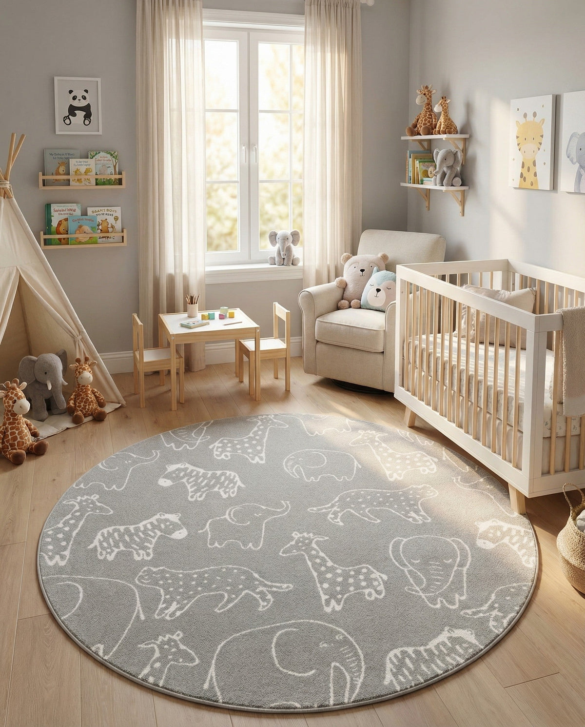 Wonder Tykes Collection Area Rug -  Spectrum Round Gray  lifestyle 190