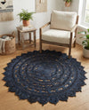 Woven Seaside Jute Collection Area Rug - Coastalhaven (Navy Blue) Round Navy Blue  lifestyle 13