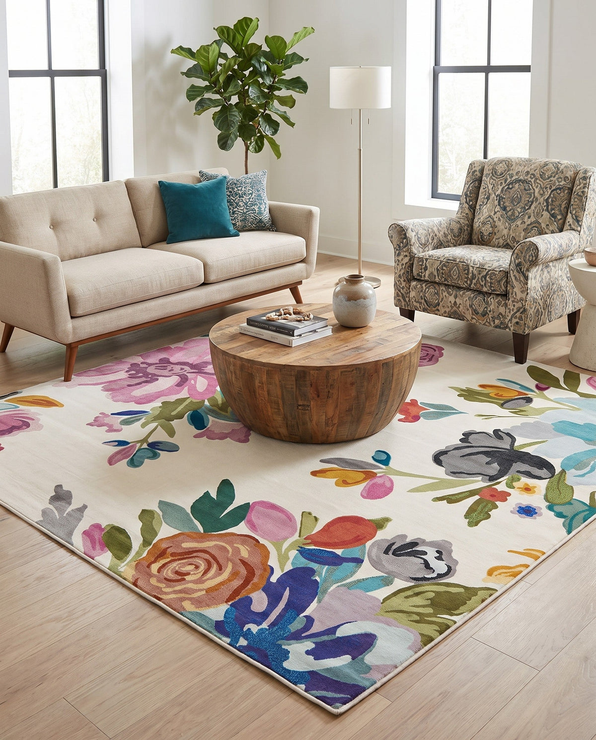 Meadow Breeze Collection Area Rug - Wildflower Square Ivory  lifestyle 188