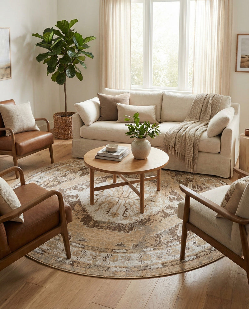 Patio Heritage Collection Area Rug -  Augusta (Natural) Round Natural  lifestyle 63