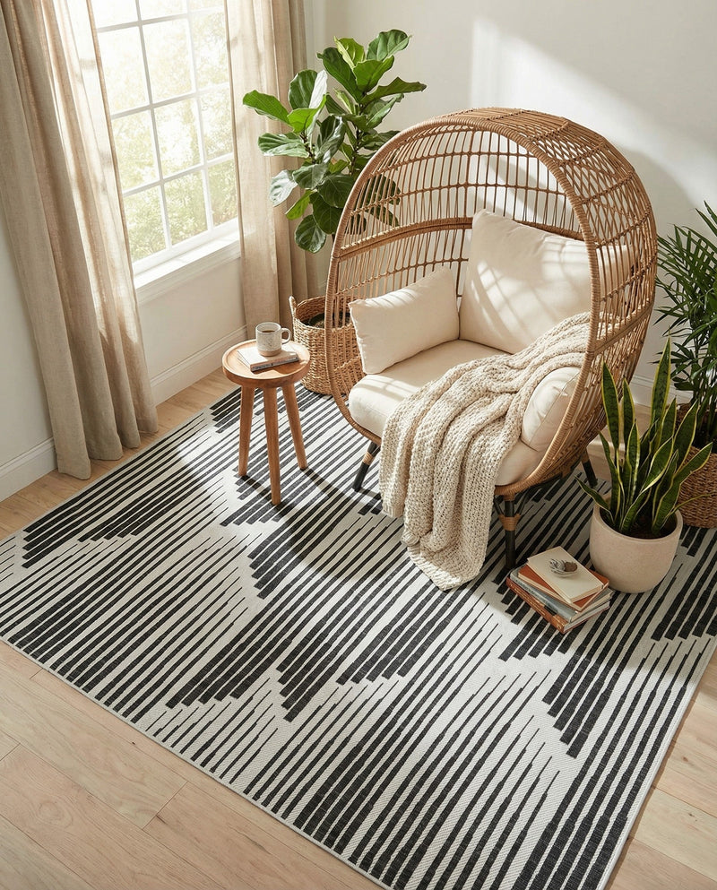 Urban Terrace Collection Area Rug -  Bronx Rectangle Black and White  lifestyle 11