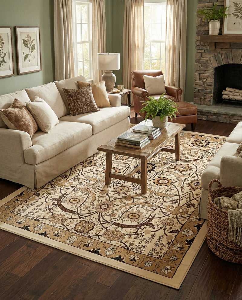 Tabriz Tapestry Collection Area Rug - Sahand (Ivory) Rectangle Ivory  lifestyle 16