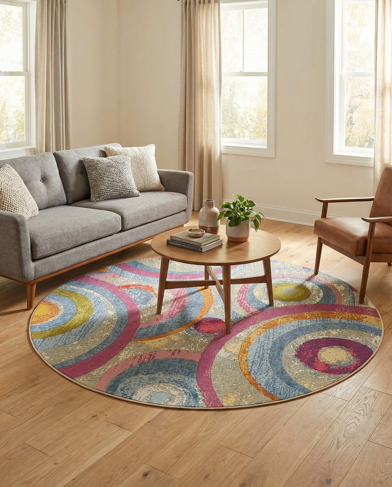 Urban Terrace Collection Area Rug -  Plaza Round Multi  lifestyle 63