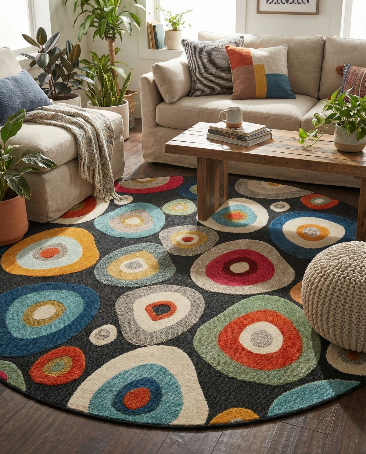 Outdoor Marrakesh Collection Area Rug -  Chefchaouen Round Multi Black  lifestyle 127