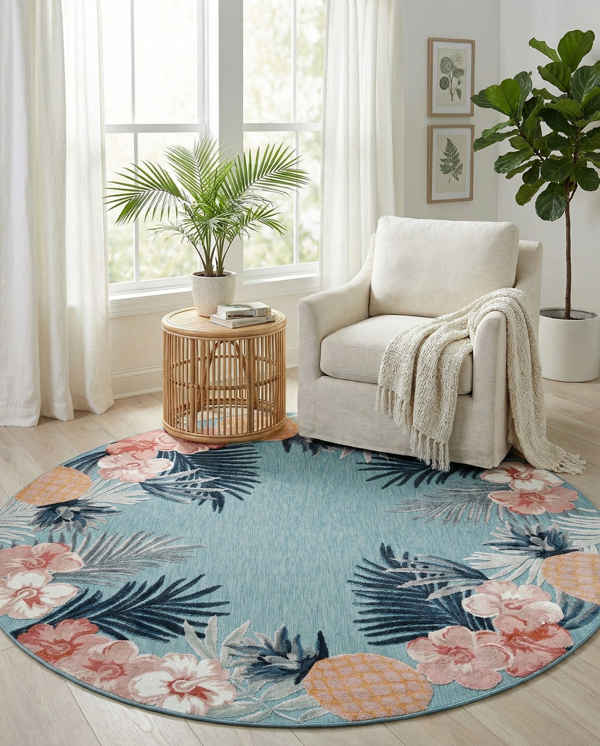 Seaside Blooms Collection Area Rug - Haven Round Blue  lifestyle 105