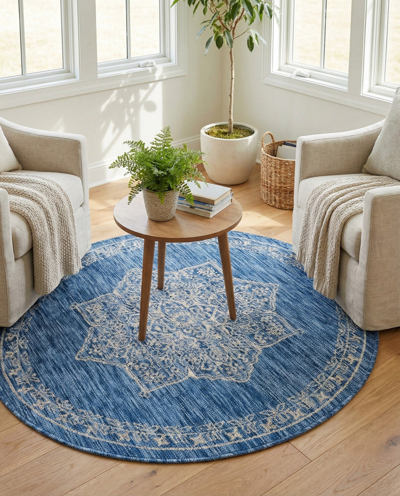 Patio Heritage Collection Area Rug -  Charleston (Blue) Round Blue  lifestyle 37