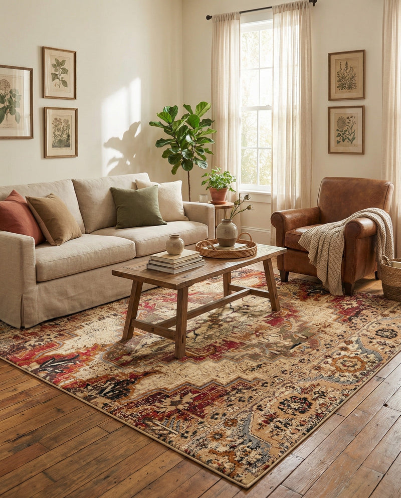 Neptune Elegance Collection Area Rug -  Naiad Square Burgundy Beige  lifestyle 64
