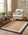 Woven Seaside Jute Collection Area Rug - Nantucket Rectangle Navy Blue White Natural  lifestyle 34