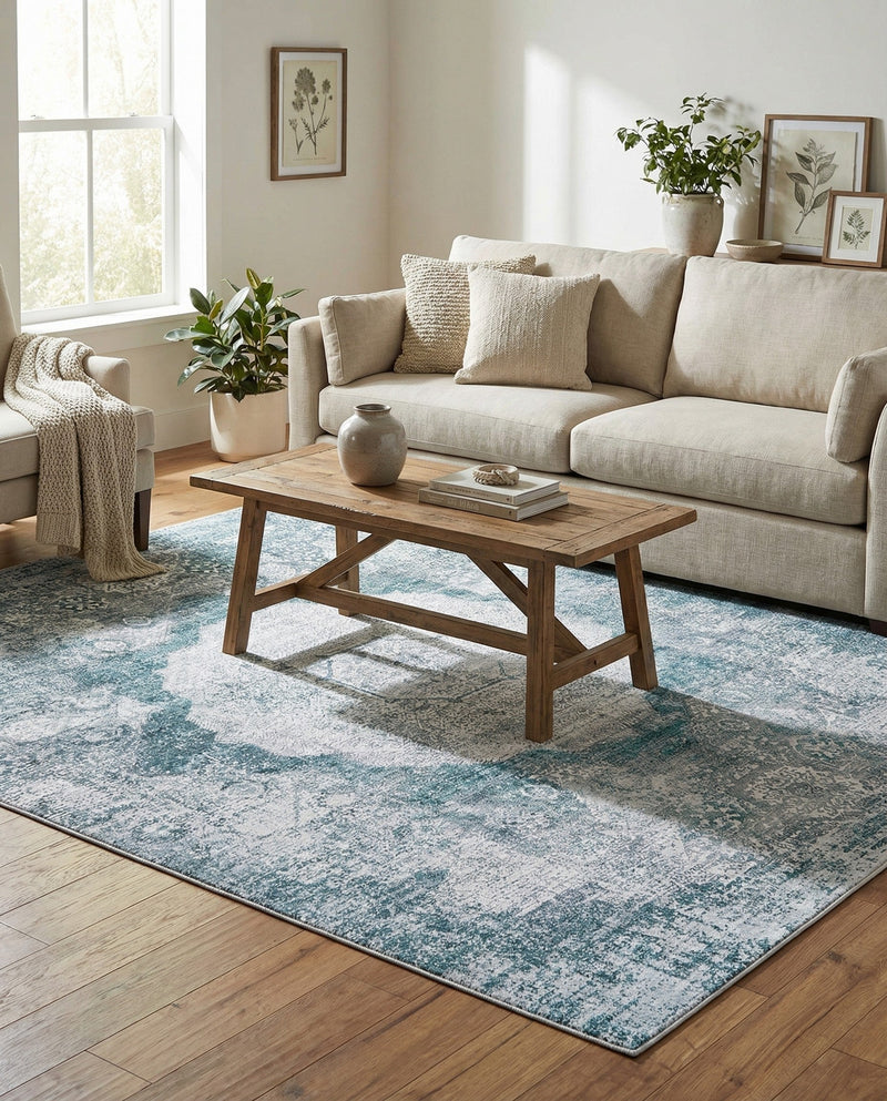 Laguna Sands Collection Area Rug - Catalina Rectangle Teal Ivory  lifestyle 36