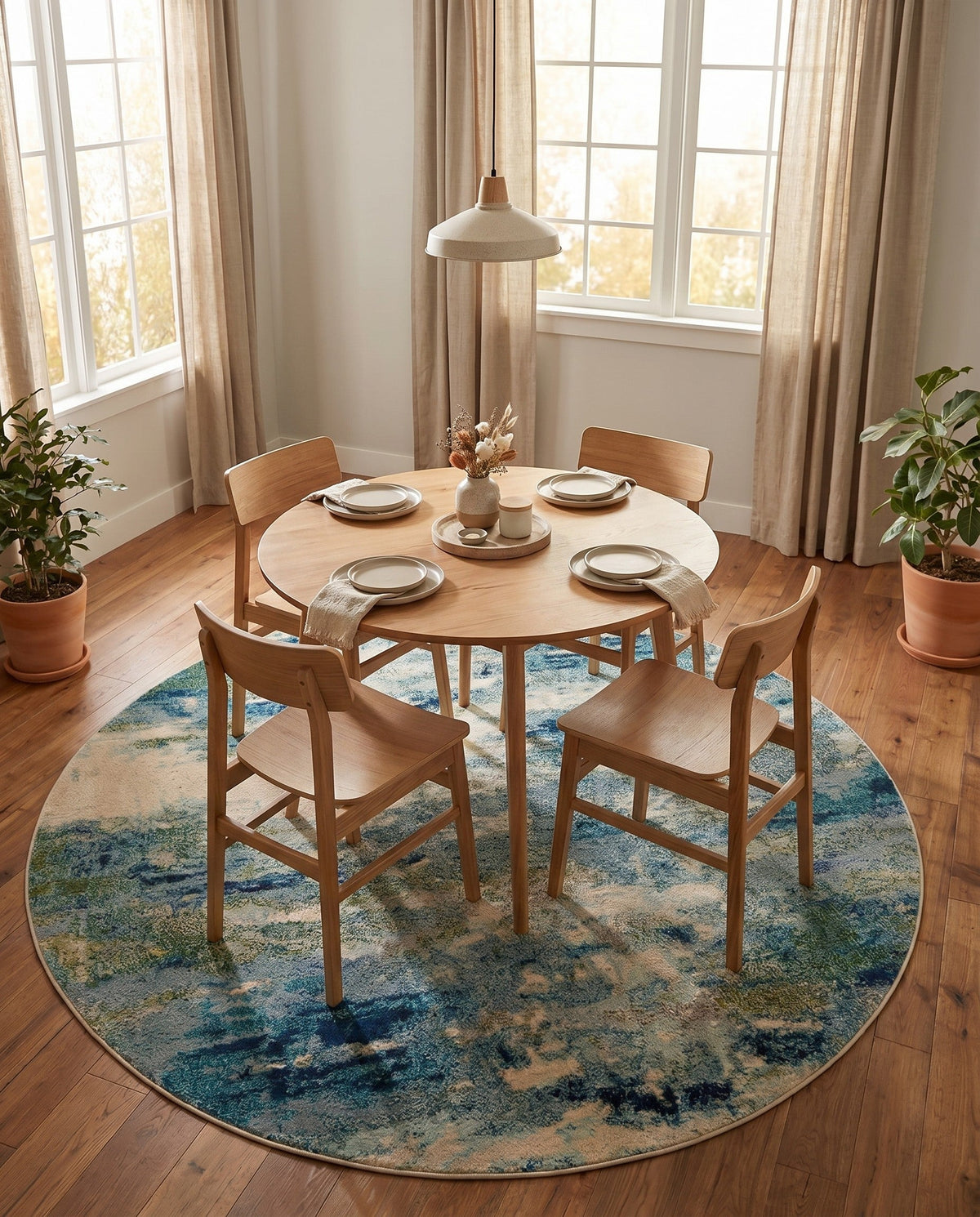 Chromatic Oasis Collection Area Rug -  Serene Round Light Blue  lifestyle 97