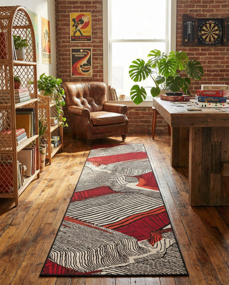 Urban Terrace Collection Area Rug -  Porch Runner Red and Black  lifestyle 45
