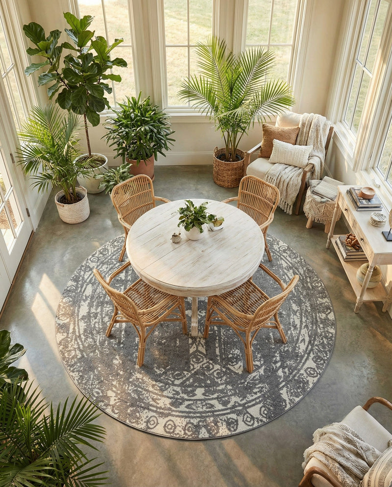 Brighton Stripes Collection Area Rug - Sussex (Gray and Ivory) Round Gray and Ivory  lifestyle 21