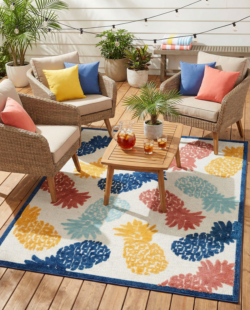 Caribbean Terrace Collection Area Rug -  Nevis Rectangle White  lifestyle 5