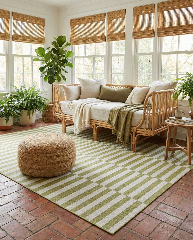 Seaside Stripes Collection Area Rug - Cabana (Green) Rectangle Green  lifestyle 11