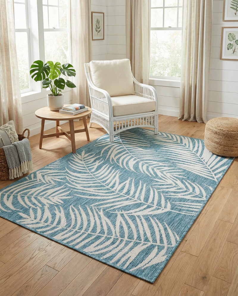 Seaside Blooms Collection Area Rug - Verdure (Light Aqua) Rectangle Light Aqua  lifestyle 18